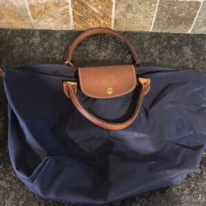 Elegant Navy and Brown Tote Bag LONGCHAMP